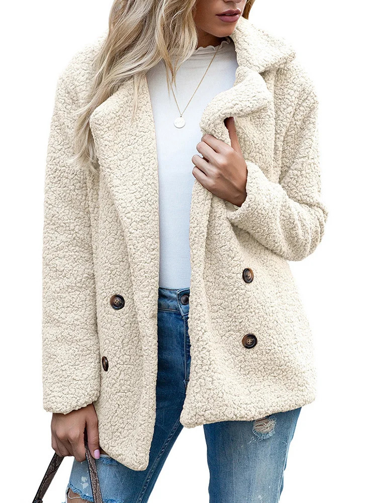 Womens camouflage wool jacket winter warm open top wool sweater teddy bear sherpa jacket pocket 241112