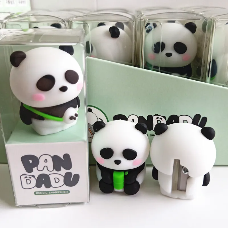 Cute Mini Panda Pencil Sharpener Silicone Single Hole Wooden Pencil Cutter for School Kids Korean Stationery Office Supplies