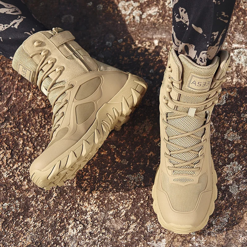 Men High Quality Leather Boots Tactical Desert Combat Boots Mens Outdoor Hiking Shoes Work Safty Ankle Boots 241112