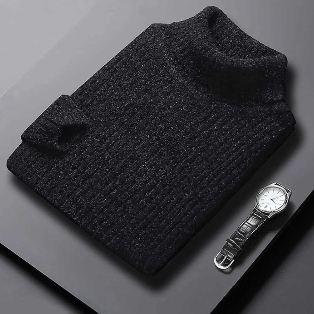 Mens Turtleneck Sweater Mens Casual Full Match Elastic Pulling Knitted Sweater Top W2411111