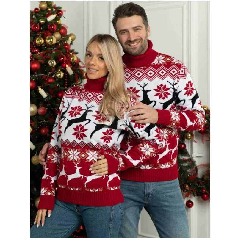 Christmas reindeer turtle neck sweater Christmas knitted long sleeved couple skydiving warm winter sweater W2411111