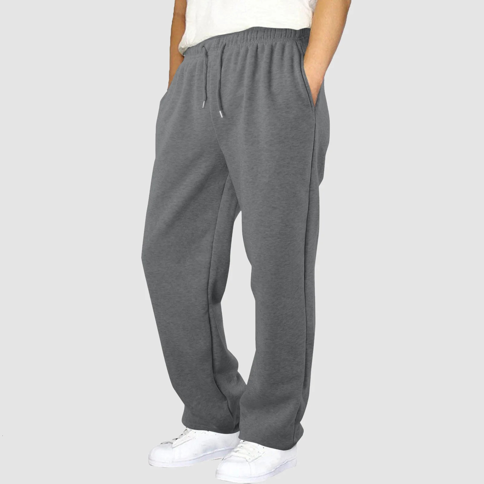 Baggy Sweatpants For Men Elastic Waist Drawstring Grey Pants Sport Casual Trousers With Pockets Gym Fitness Joggy Plus Size 241112