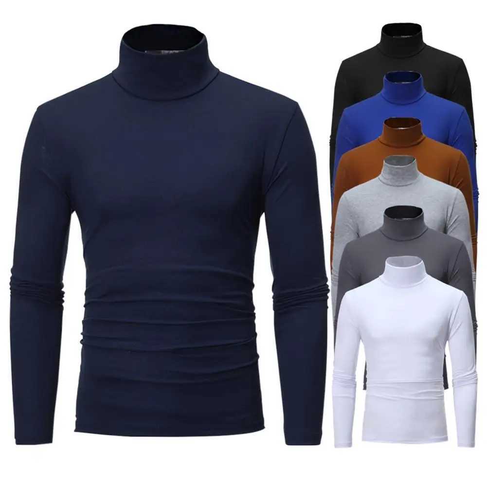 Mens solid color turtle neck long sleeved top high neck casual warm mens Camistaro Pahombre T-shirt W2411111