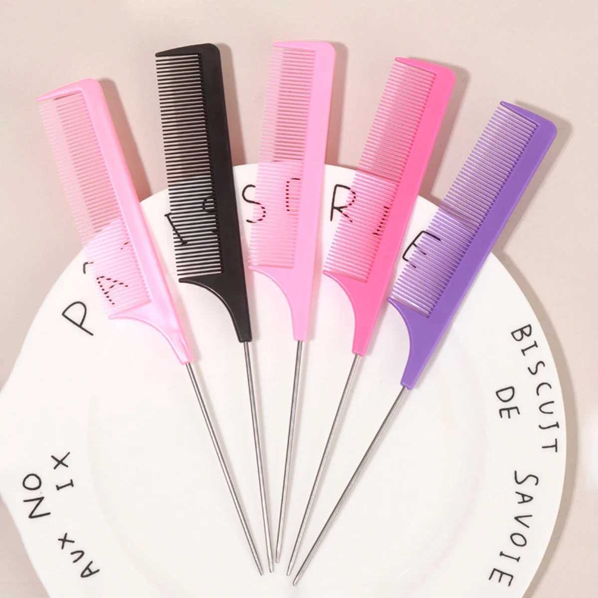 PCS Professional Tail Comb Salon Hairdressing Styling Stainless Steel Hair Comb Anti static Dye Comb Hairdressing Styling Tool W241112