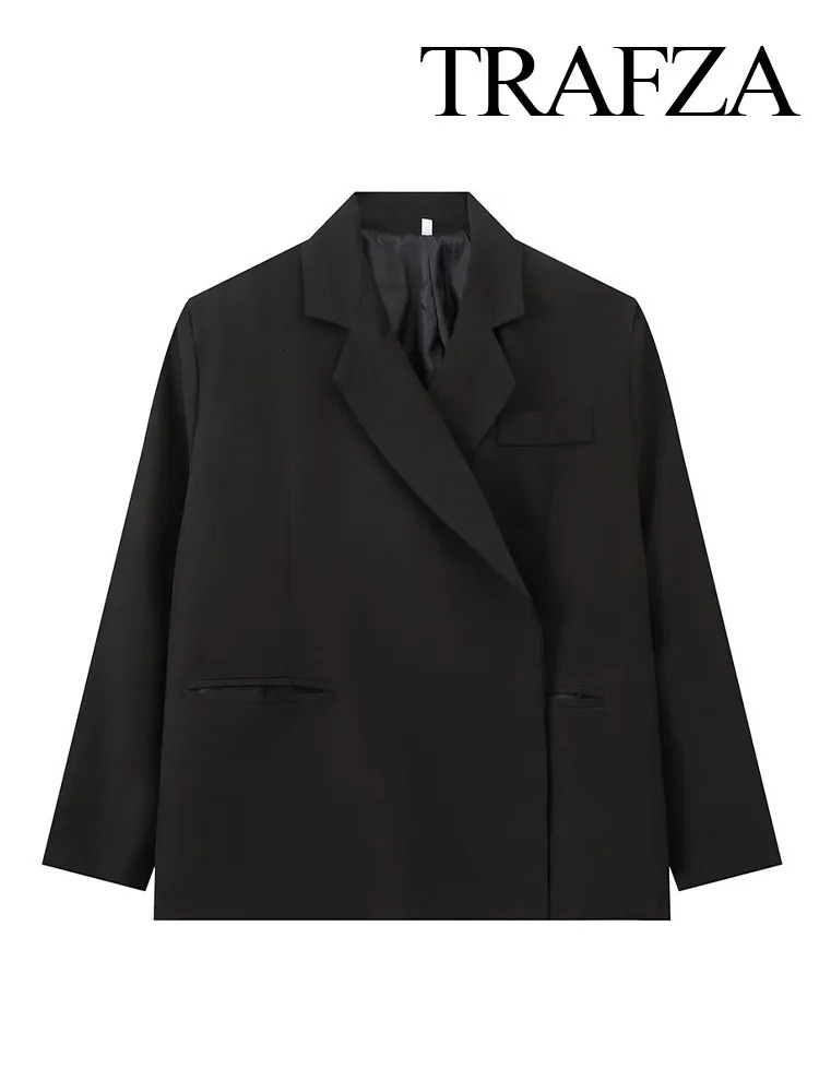 TRAFZA Womens Fashion Long Sleeve Collar Pocket Decorative Jacket Autumn Womens Casual Single Button Solid Color Sports Jacket 241111