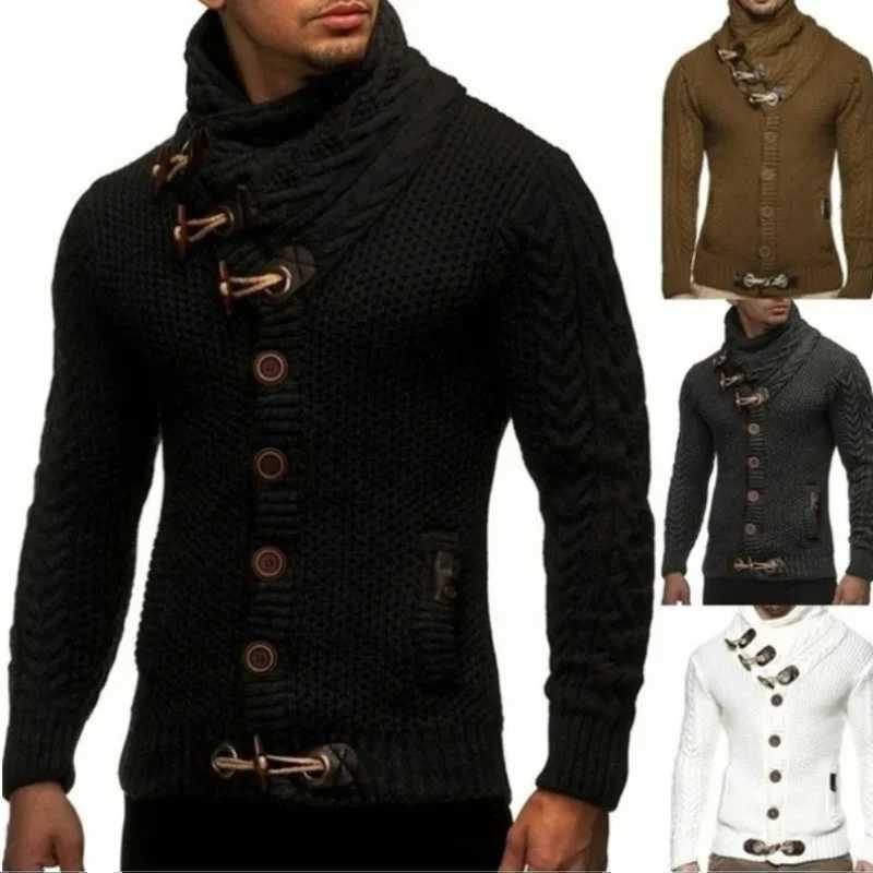 Autumn and winter sweaters streetwear turtle neck mens long sleeved knitted pull-out soft single chest warm hands for men W2411111