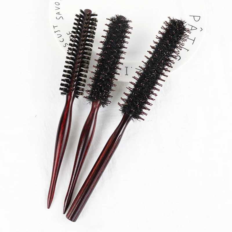PCE Natural Solid Wood Curling Brush Natural Mane Curling Brush Cylindrical Curling Brush Styling Tool Hair Comb W241112