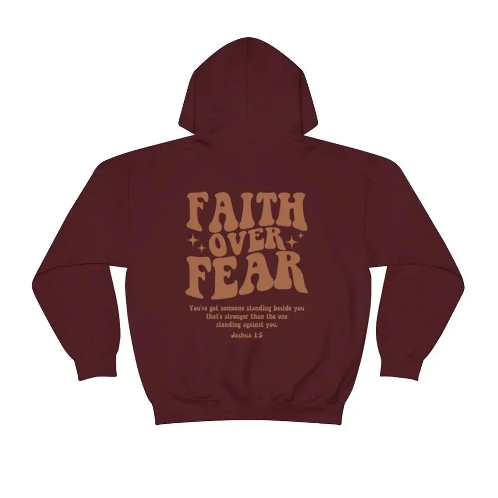 FAITH OVER FEAR Plush hoodie sweatshirt men and women autumn winter couple tops loose 241112