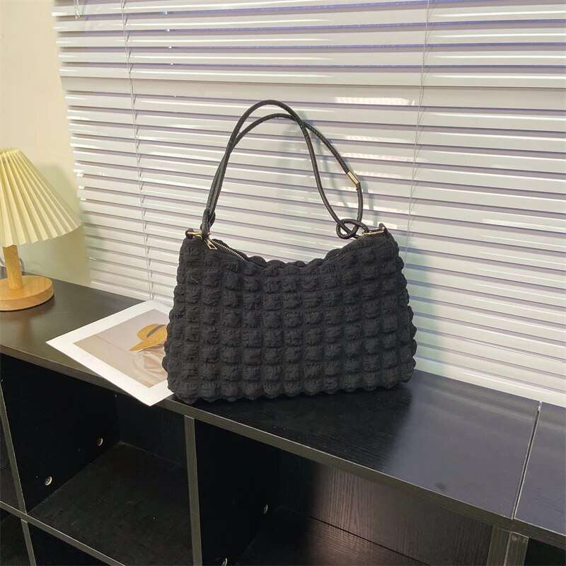100% Polyester Solid Plaid One-shoulder Women's Bag Handbag