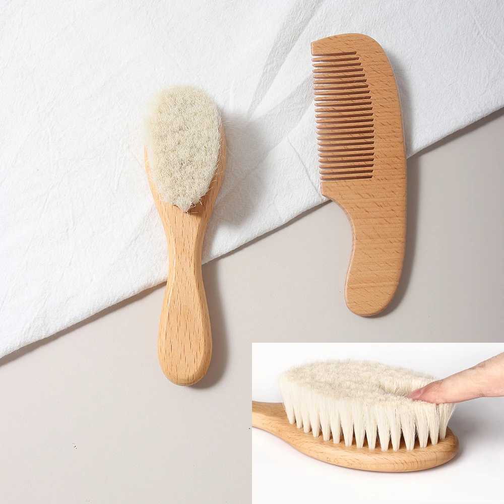 2 pieces of baby care brush beech wood comb newborn massage comb baby shower gift set natural baby brush W241112