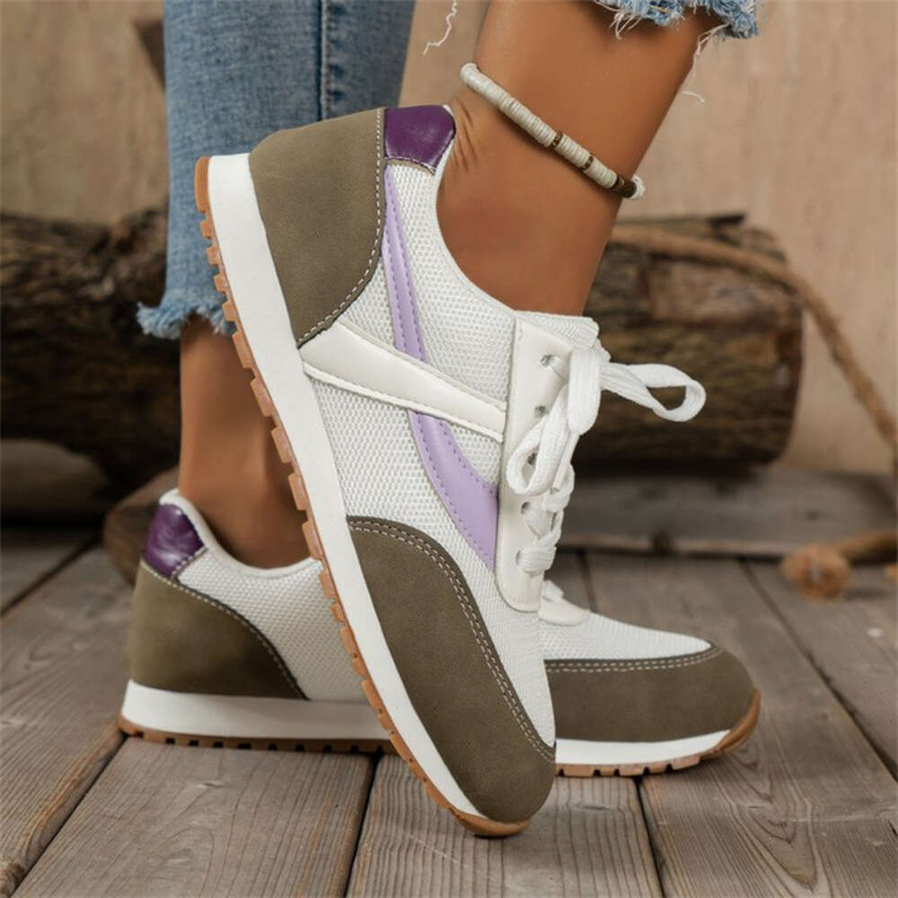 Casual for 2024 Autumn New Round Toe Tie Up Color Blocking Mesh Sports Style Women's Shoes ddmythur