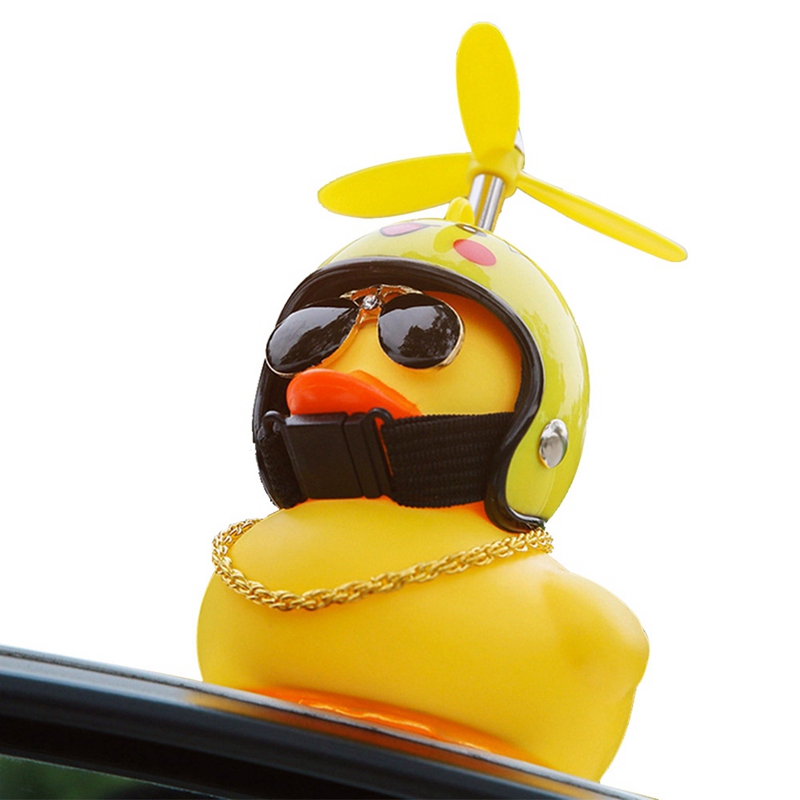 Cute Duck with Helmet Broken Wind Small Ornaments Bicycle Decor Cycling Driving Ducks with Propeller Bike Motorcycle Pendant