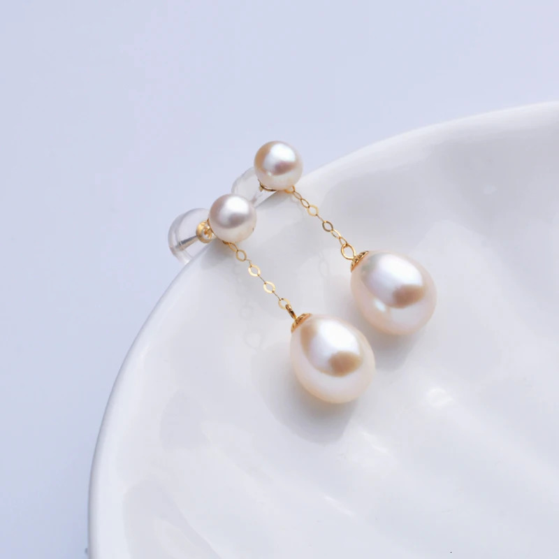 XF800 Real 18K Gold Earrings Exquisite Jewelry AU750 Natural Freshwater Pearl Round Party Gift E663 241112