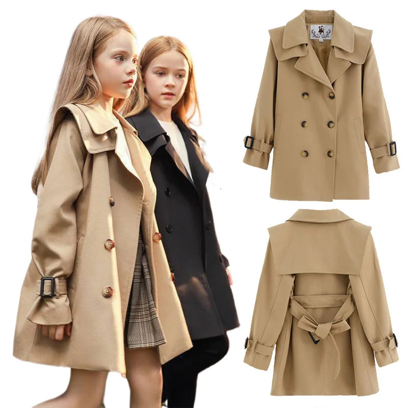 4-14 Years Girls Autumn Coats Fashion Kids Windbreaker Long Sleeve Trench Children Clothing Teens Girls Thicken Warm Outerwear 241111