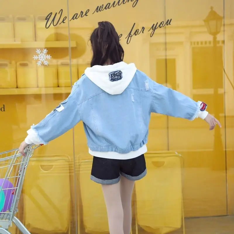 Retro denim jacket womens spring and autumn jacket open top hooded jacket windproof basic jacket boyfriend womens jeans jacket 241112