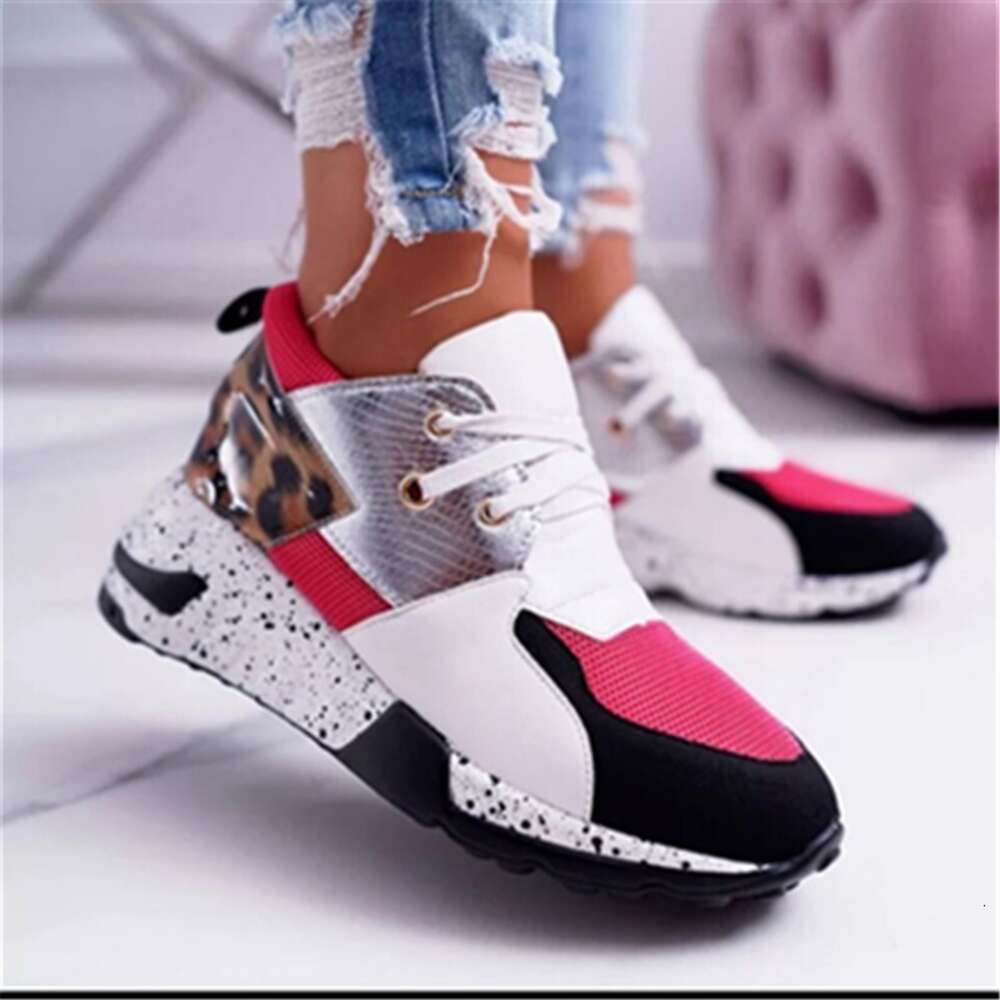 Ddmysports Lace Up Single Autumn New Thick Sole Leopard Print Flat Bottomed Casual Sports Shoes OUTDOOR