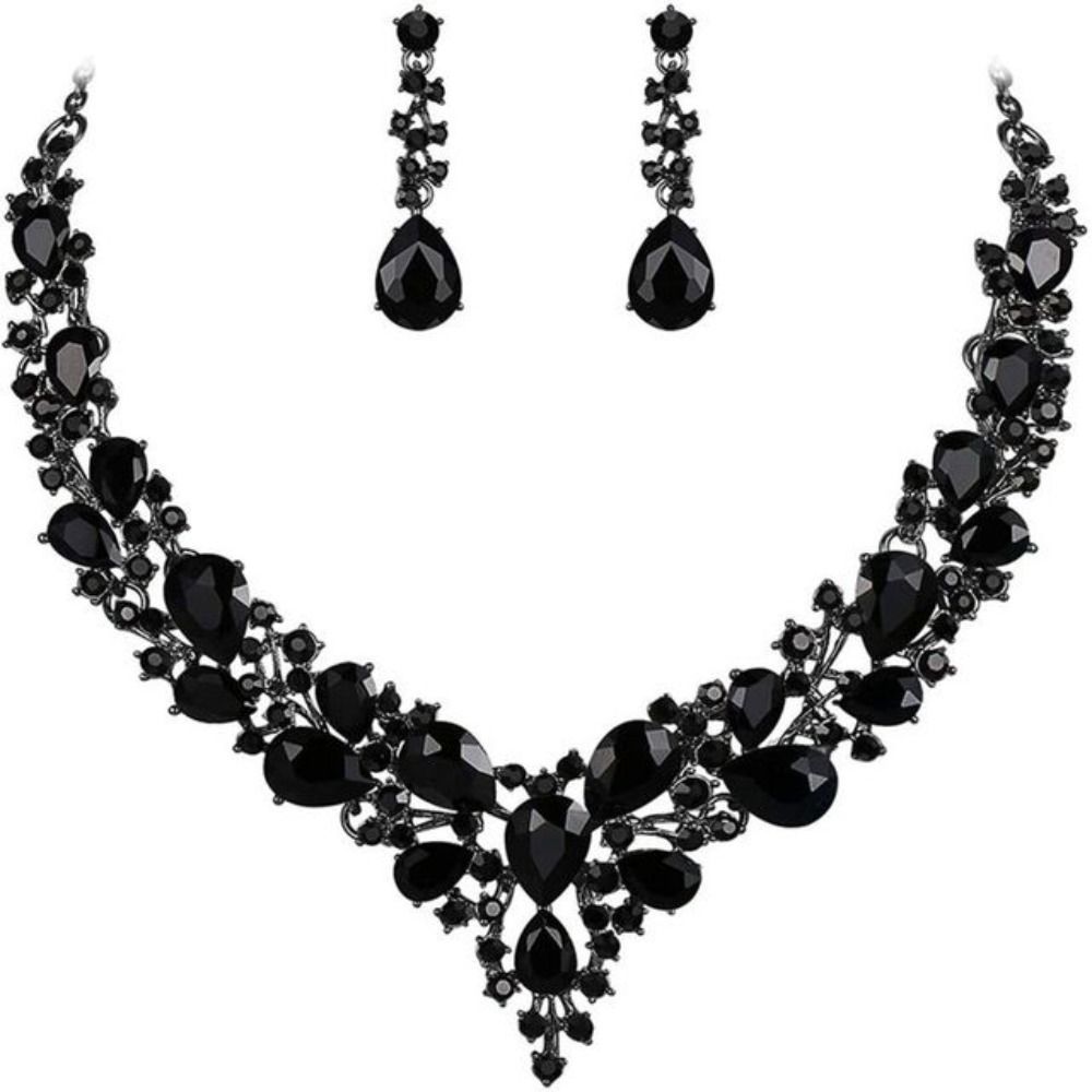 Jewelry Accessories Personality Crsytal Women Necklace Korean Style Earrings Necklace Ear Studs Set Wedding Jewelry Set a0ce8