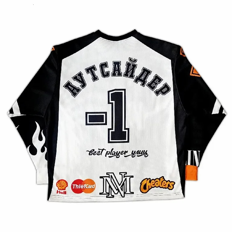 Outdoor Y2K T-shirt punk rock hip-hop letter oversized TShirt sports shirt mens breathable round neck long sleeved top 241112