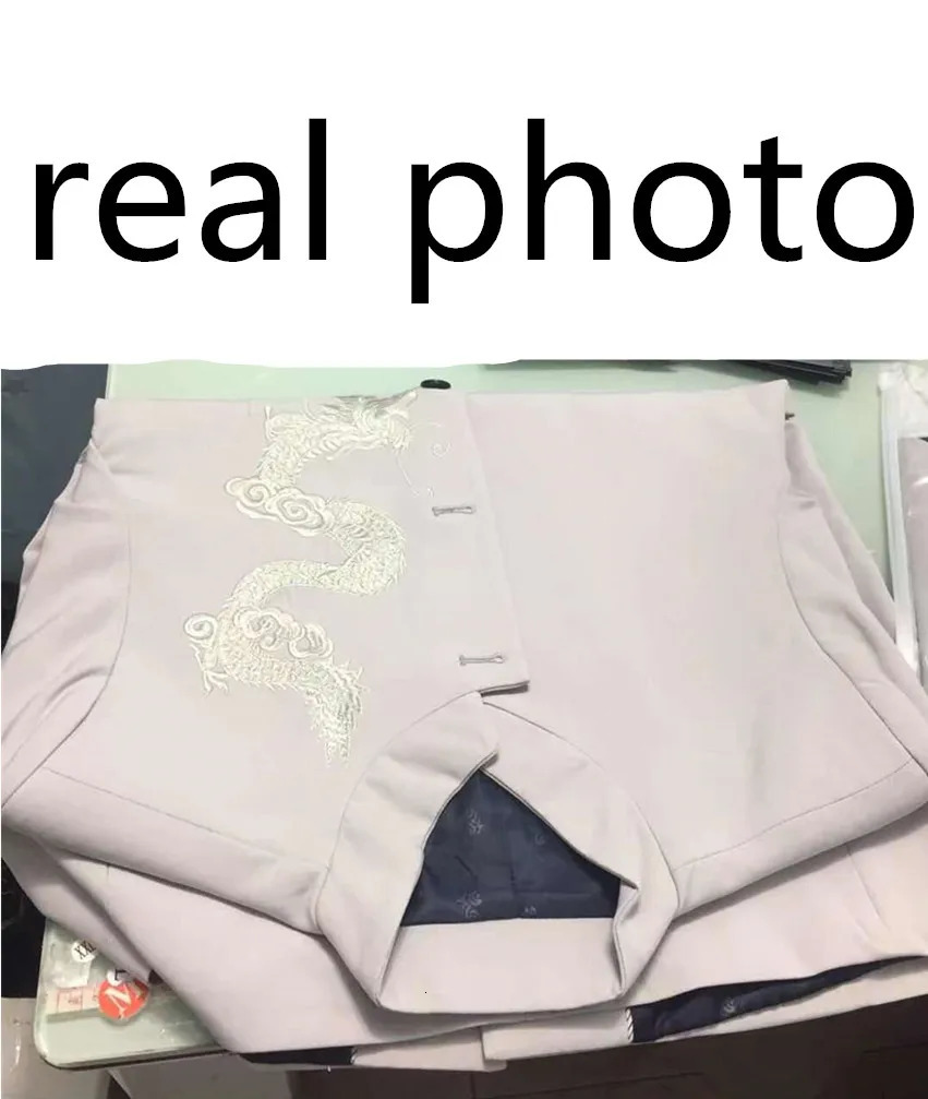 Mens Stand Collar Chinese Style Wedding Dragon Totem Embroidered Suit 3 Piece Set Jacket Vest Pants Coat 240412