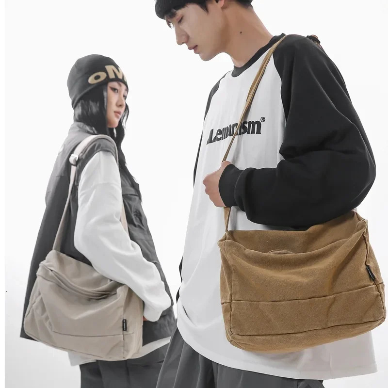 Japanese canvas mens cross body bag casual student shoulder messenger backpack fashionable large fabric unisex handbag 241111