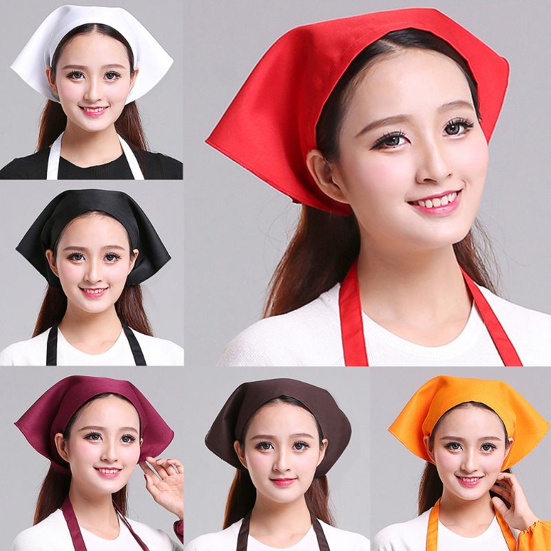 Japanese Style Womens Mens for Triangle Headscarf Towel Chef Hat Kitchen Restaurant Work Bakery Cafe Shop Solid Turban Cap
