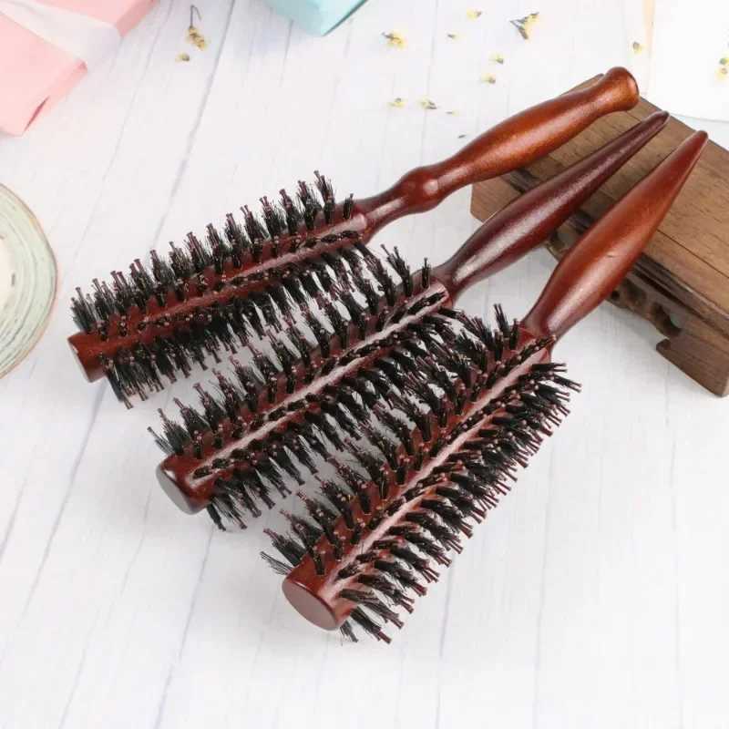 6 styles natural bristle brush circular brush wooden handle circular bucket brush curling brush curling styling tool W241112