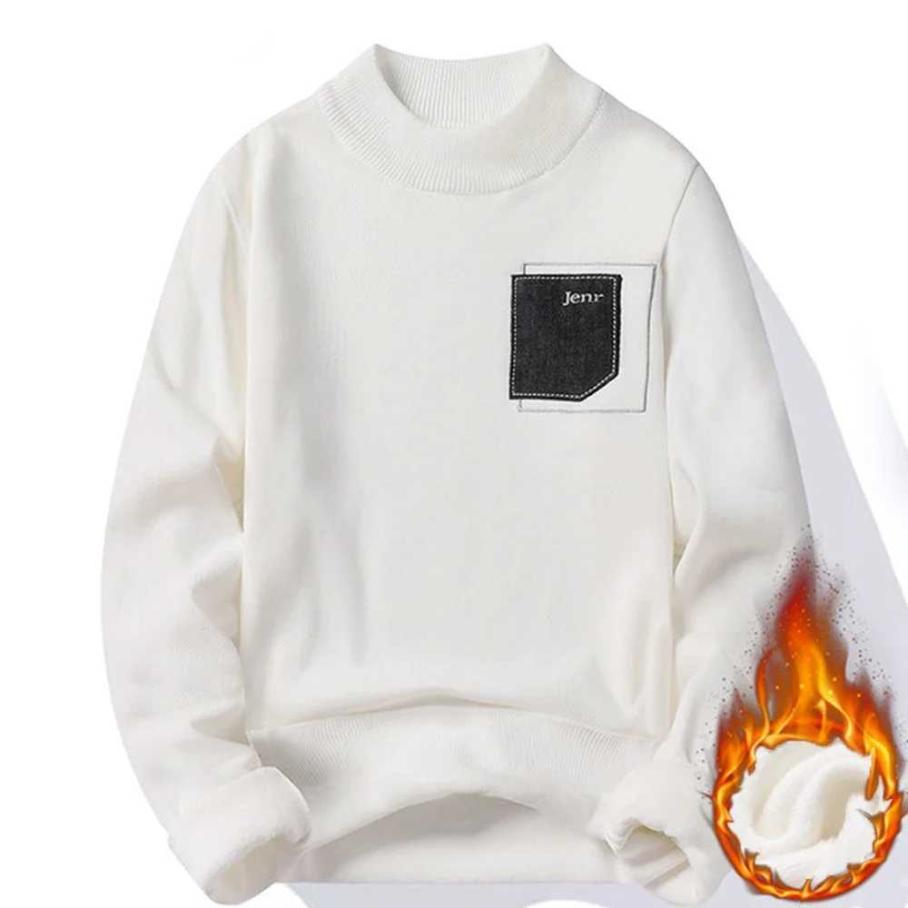 Winter mens warm brand knitted floral mens solid color turtle neck sweater casual fashion autumn mens sweater W2411111