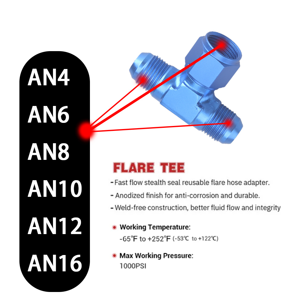 Aluminum Flare AN4 AN6 AN8 AN10 AN12 Female To Male Tee On Side Thread Fitting Adapter Black