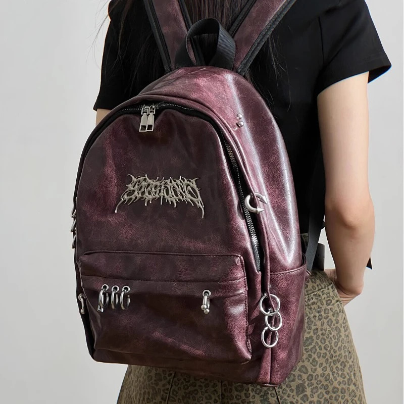 Personalized punk gothic womens backpack Y2k fashion trend retro backpack fully matched fashionable casual backpack 241111