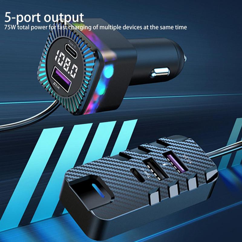 Rear Seat Charger 15W Universal Fast Charging Car Charger Multifunctional Car MP3 Player FM Transmitter Convenient 12b5f