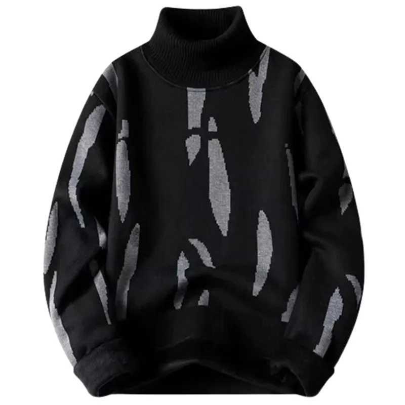 Mens winter turtle neck sweater knitted wool warm fleece mens fashionable slim fit knitted turtle neck fleece sweater casual top W2411111