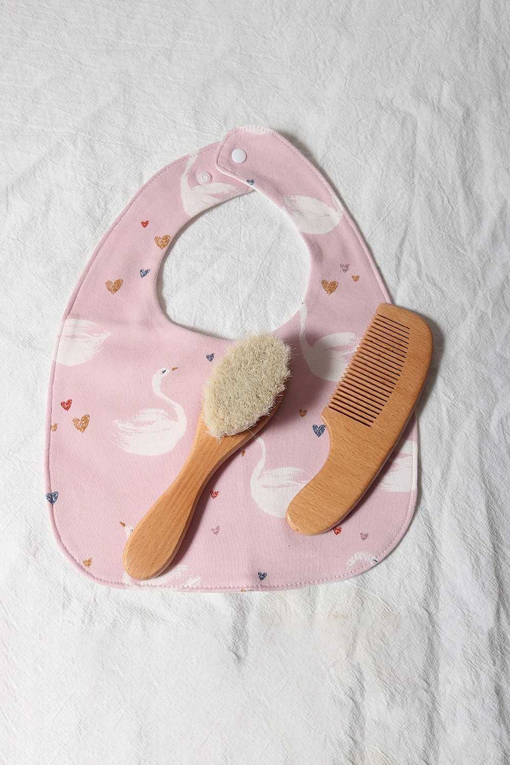 Baby comb set newborn gift set natural wool beech wood comb baby bib pacifier clip baby hair brush W241112