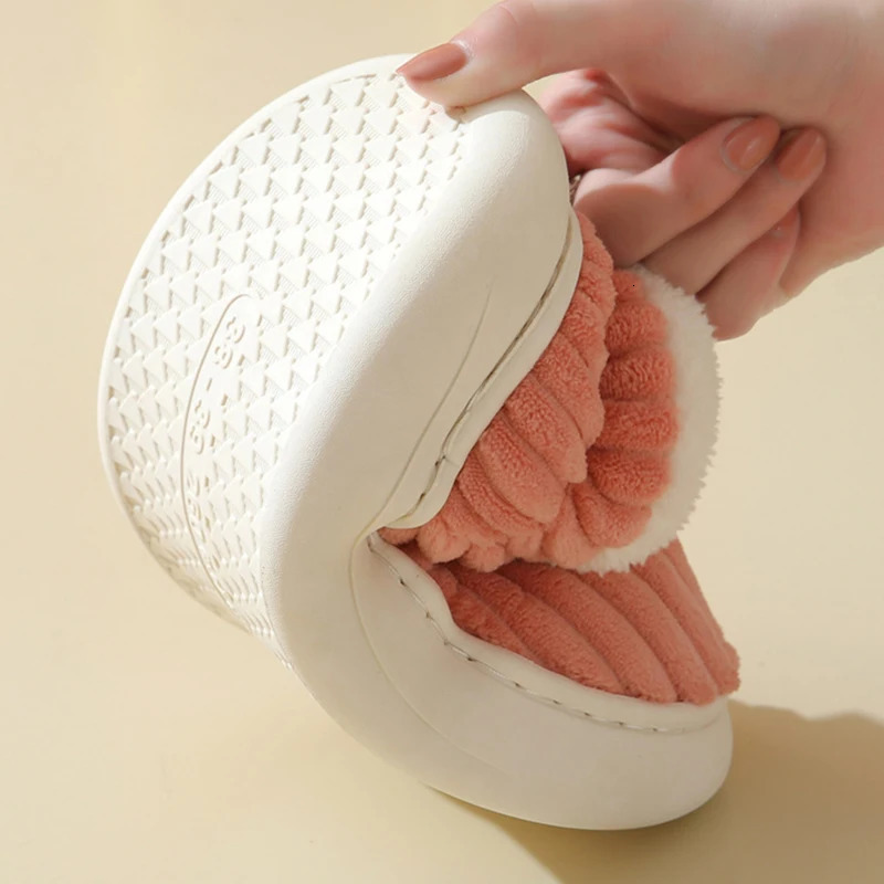 2024 Fashion Couple Winter Warm Plush Slippers Thick Sole Non Slip Casual Cotton Shoes Woman Corduroy Soft Indoor Home Slippers 241112