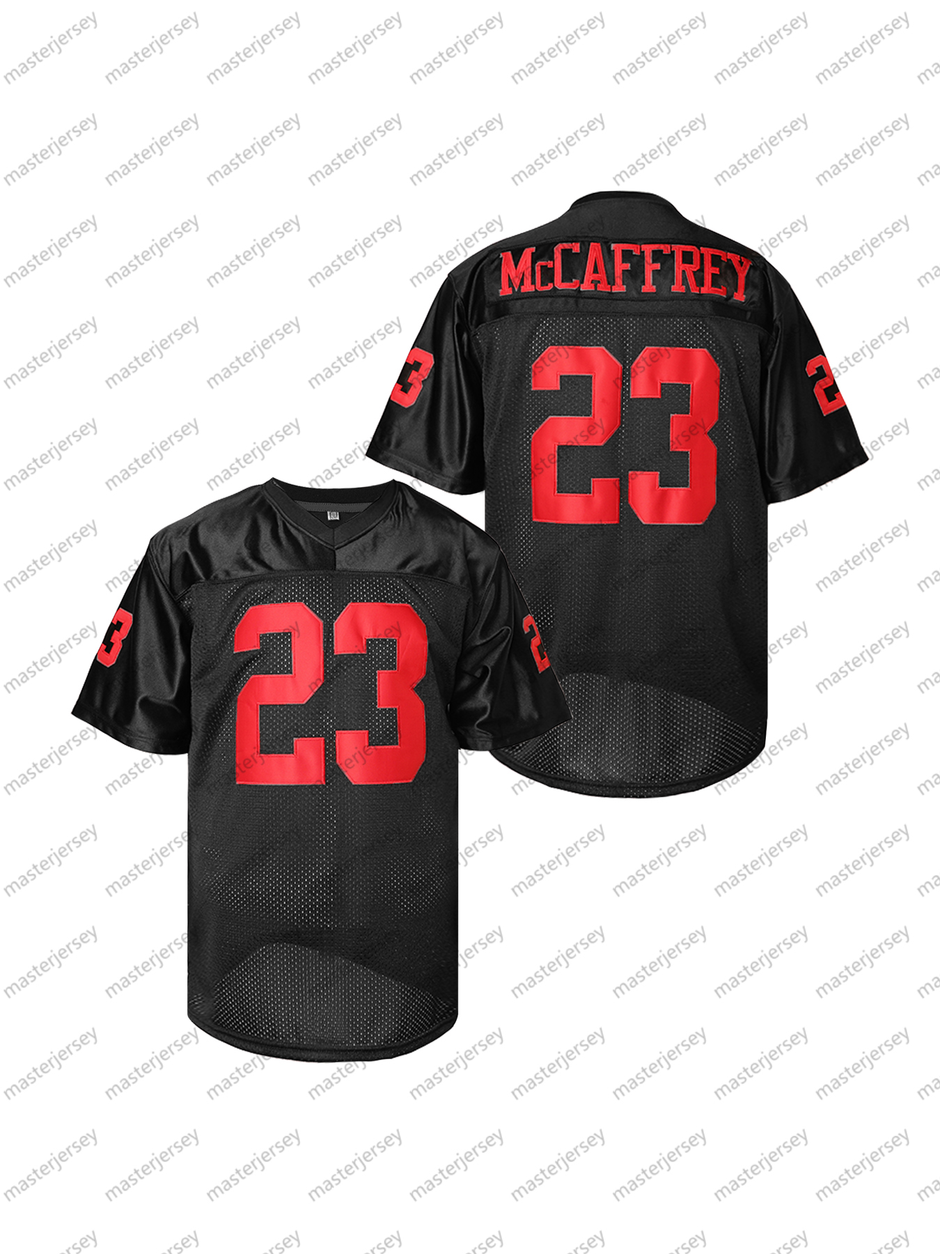 #23 McCAFFREY Comfy V-Neck Football Jerseys Men Mesh Embroidery For Training And Competition Breathable Moisture-Wicking Short Sleeve Top for Active J