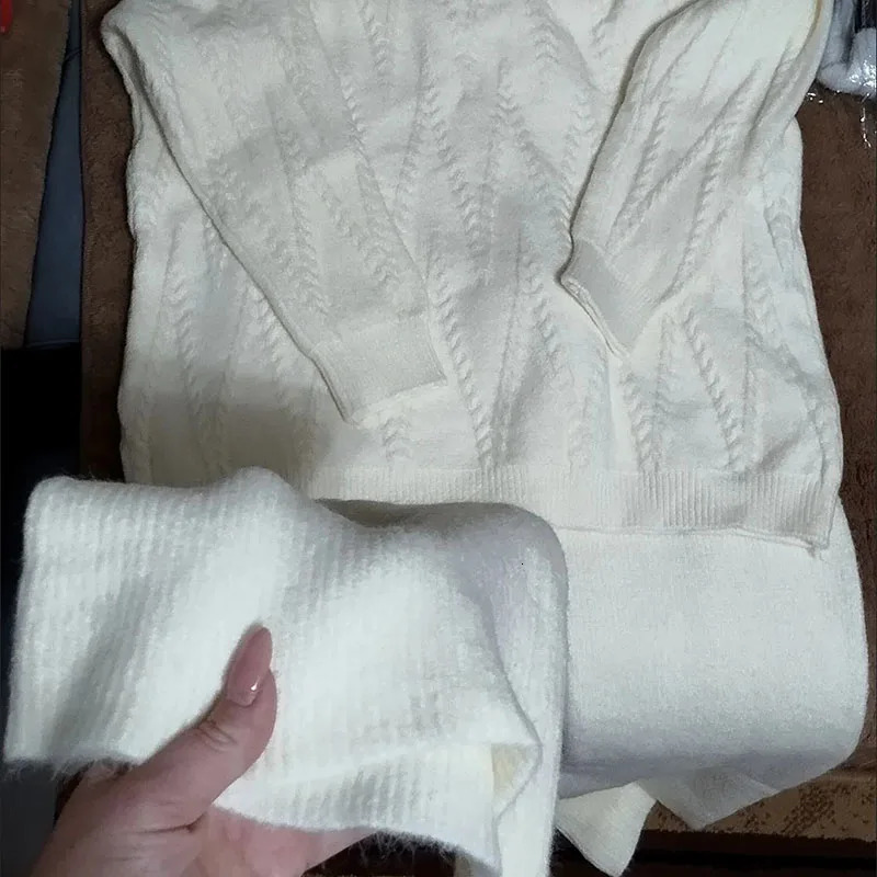 Fall Spring Knit 2 Piece Sets Half Turtleneck Sweater Tops Outfit Knitted Wide Leg Pants Trajes Knitwears Pullovers Tracksuits 241111