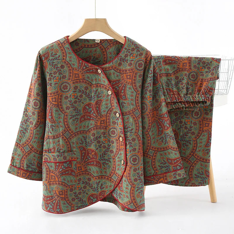 Womens 2-piece pajama set 100% pure cotton home wear spring/summer pajama set 241112