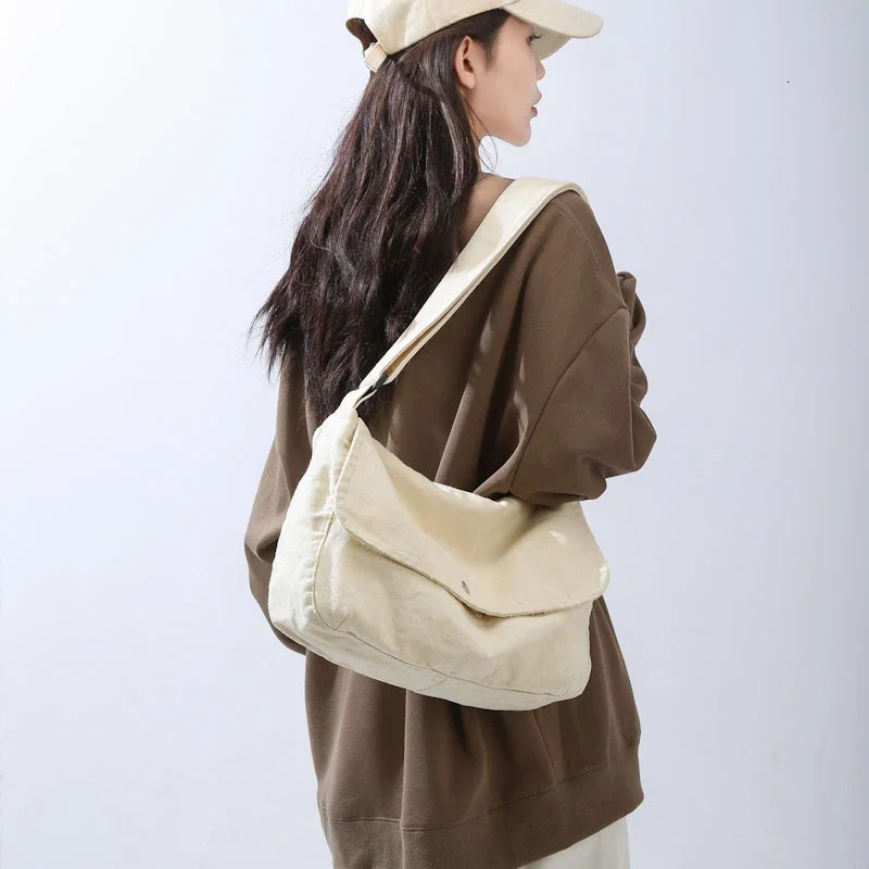 Womens Casual Messenger Bags Retro Handbag Canvas Teenager Shoulder Tote Man Solid Color Crossbody Handbags 241111