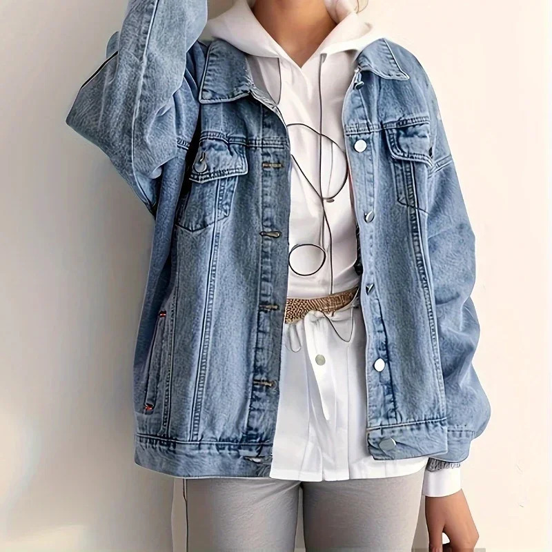 Retro denim shirt jacket casual loose jacket womens jeans jacket womens clothing 241112