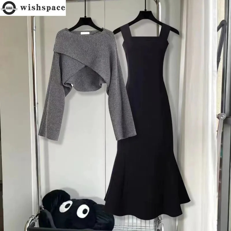 Spring and summer season set womens Korean version fishtail skirt temperature knitted front two-piece set 241112