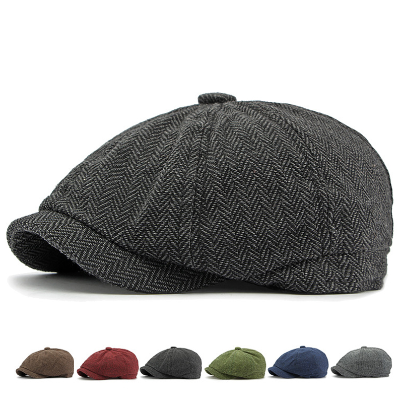 Twill Flat Cap for Men Women Herringbone Newsboy Caps British Style Octagonal Solid Green Red Detective Cabbie Beret Hat