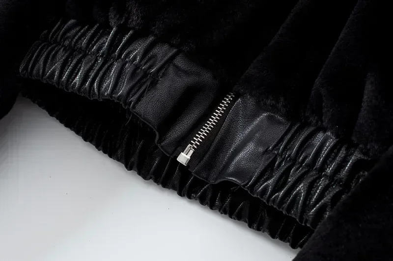 Autumn and Winter Artificial Rabbit Fur Bomber Teddy Coat Zipper Street Clothing High Waist Fur Hooded Plush Jacket Open Collar Wool Park 241112