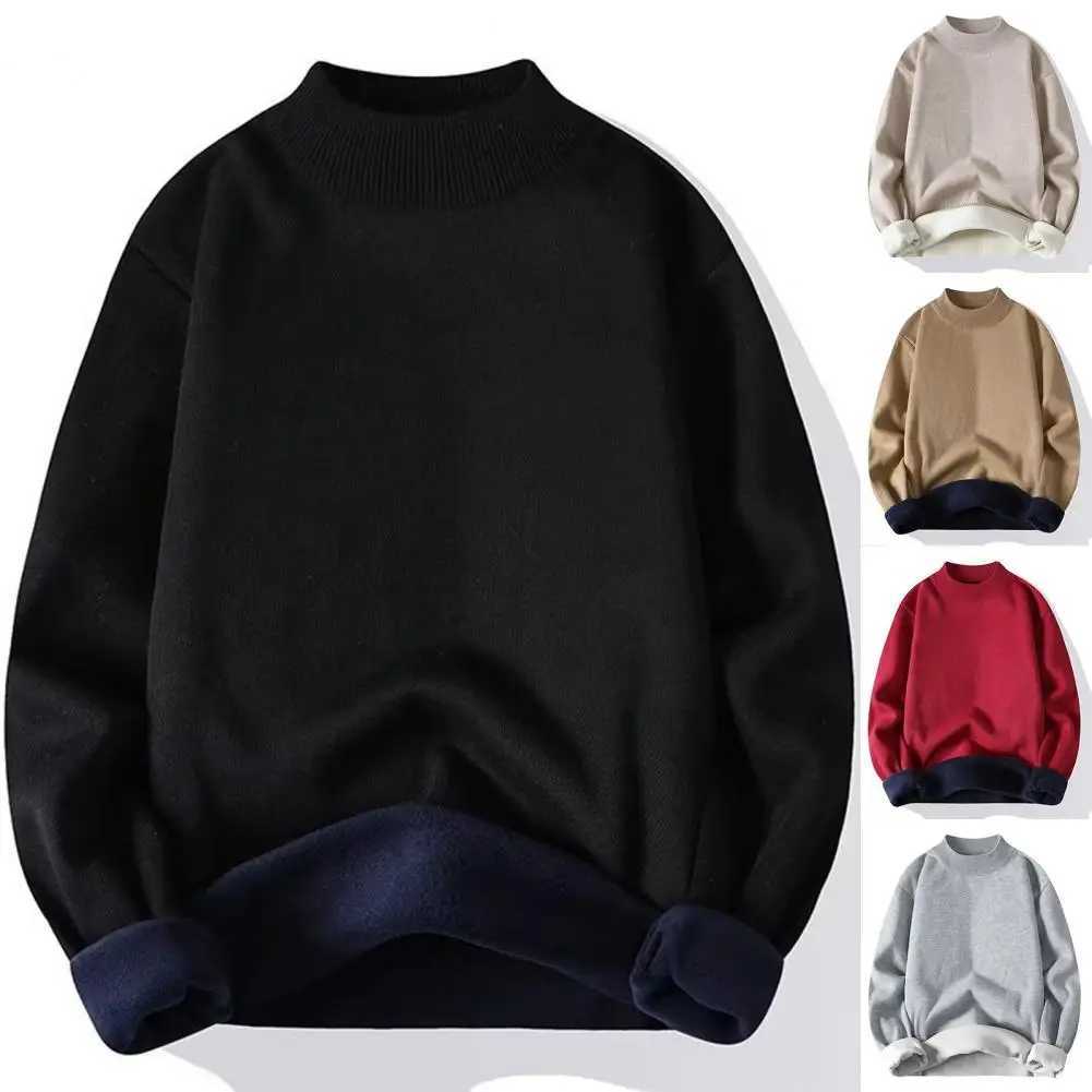 Autumn and Winter Mens Half Collar Solid Color Wool Sweater Top Soft Long Sleeve Warm Sweater Mens Wear W2411111
