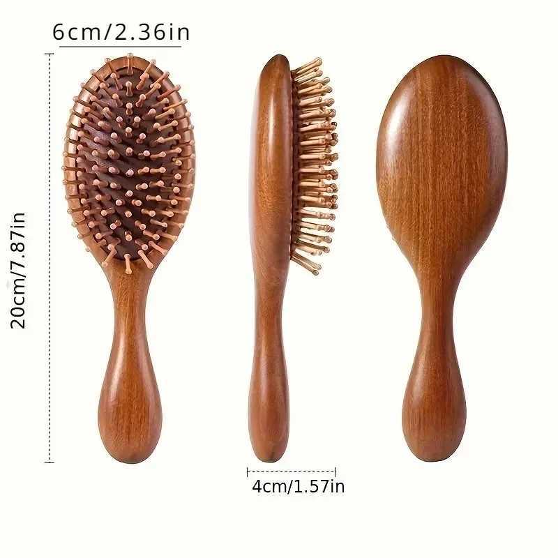 Sandalwood paddle pad hair care brush anti-static wooden scalp massage comb household hair smoothing tool with spherical teeth W241112