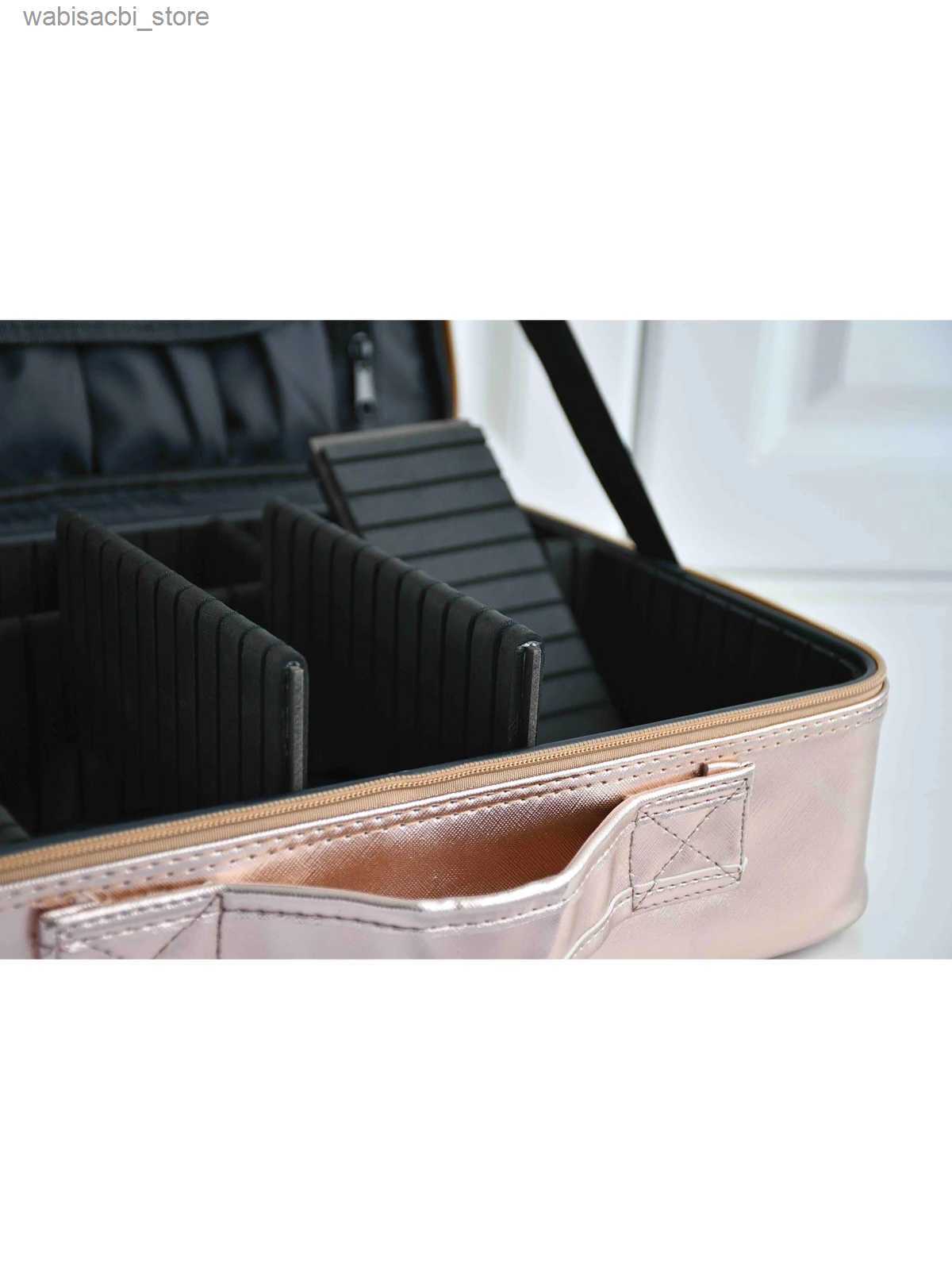 Cosmetic Bags 2022 New Large Golden Cosmetic Bag For Women With Compartments Travel Portable Multi-functional Tattoo Makeup Tool Case L49