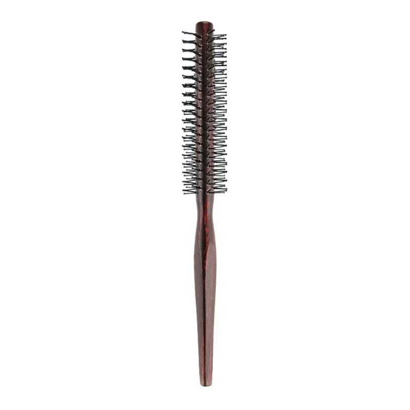 Nylon round hair brush anti-static comb blow dry bangs pear head straight hair wooden comb W241112