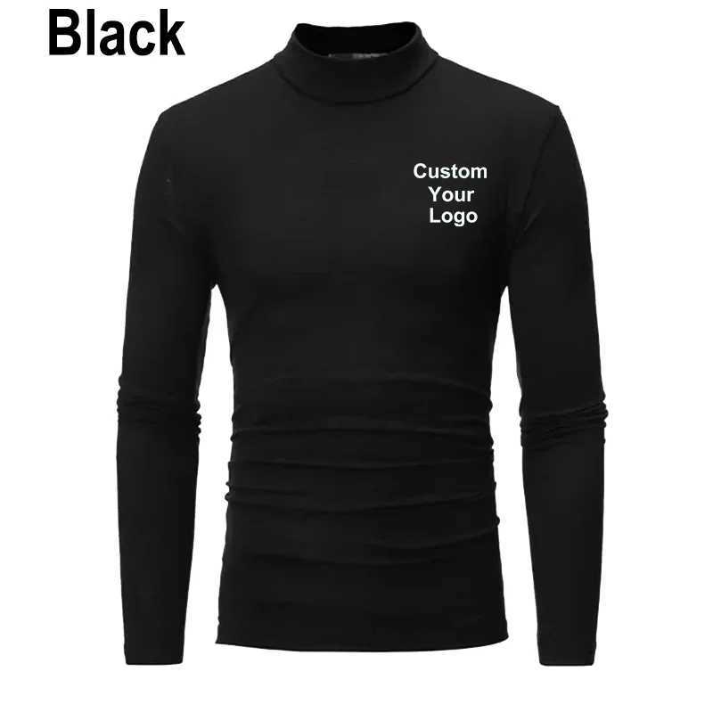 Mens Fashion Customization Your Outdoor Casual High Collar Long Sleeve T-shirt Mens Navy Blue Collar Mouth Bottom Shirt Mens Warm Pull Style W2411111