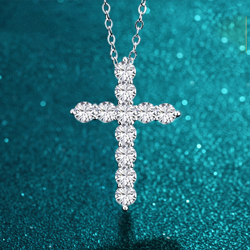3mm D Color Moissanite Jesus Cross Pendant for Women Men S925 Silver 18k White Gold Plated Necklace Wedding Jewelry Gift