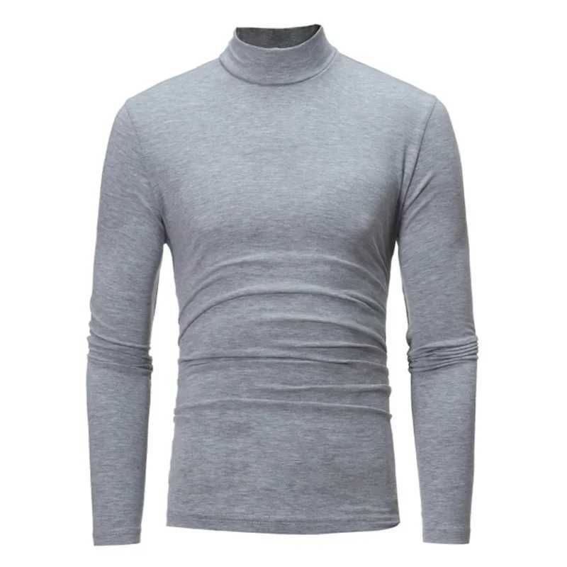 New autumn turtle neck bottom shirt mens solid color casual long sleeved T-shirt ultra-thin zipper Camisola Dos Homens W2411111