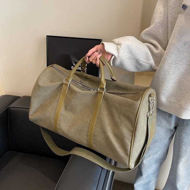 Short Distance Large Capacity Solid Color Canvas Portable Travel Bag for Women Lightweight Travel Boarding Bag for Men Outdoor Fitness Bag