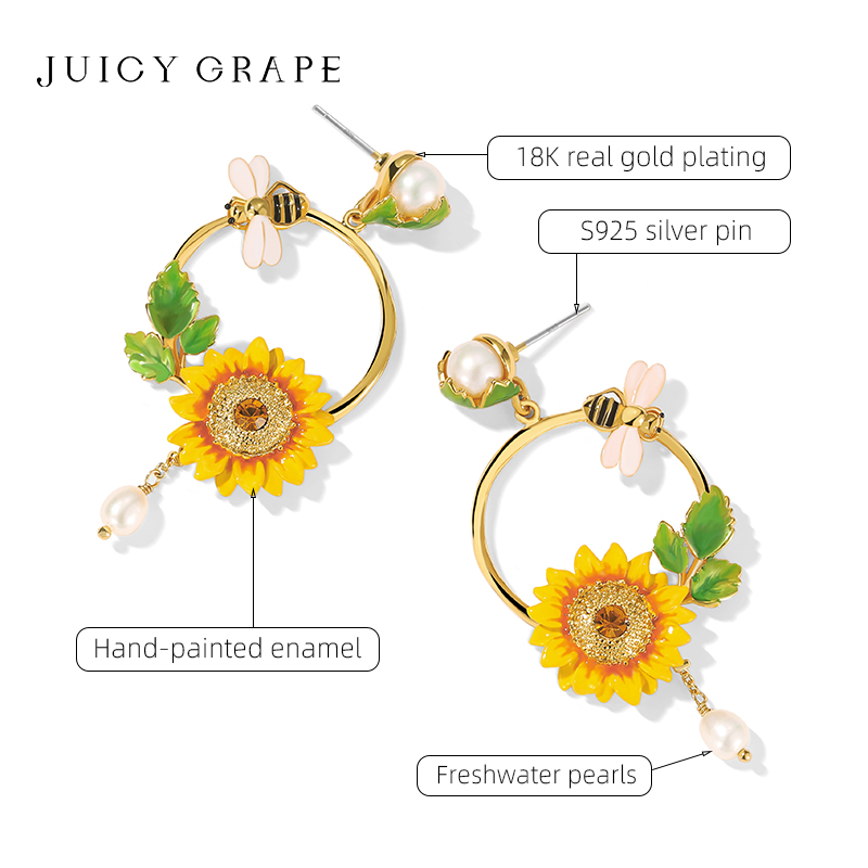 JUICY GRAPE French Light Elegant Enamel Suower Earrings Handcrafted Fashionable Jewelry Trendy Earrings for Women 27ce1